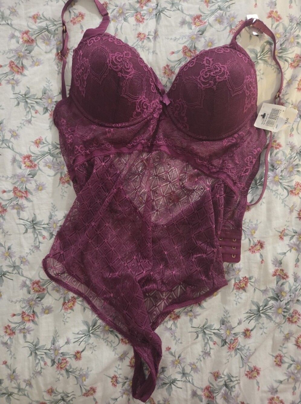 Frederick's of Hollywood Lace Bodysuit in Plum